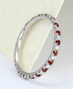 Garnet and Diamond Eternity Band, Garnet Ring, Eternity 2mm Wedding Band - Image 4