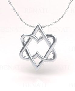 Double Heart Gold Necklace, 14k Gold Two Heart Necklace, Gold Magen David Pendant, Two Heart Pendant Gift For Her, Two Tone Necklace - Image 2