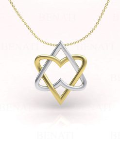 Double Heart Gold Necklace, 14k Gold Two Heart Necklace, Gold Magen David Pendant, Two Heart Pendant Gift For Her, Two Tone Necklace - Image 6