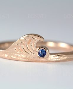 Sapphire Wave Ring, 14k Gold Wave Ring, Sea Wave Shaped Gold Ring, Gold Wave Ring, Beach Jewelry Wave Ring, Surfers Ocean Ring - Image 3