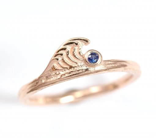 Sapphire Wave Ring, 14k Gold Wave Ring, Sea Wave Shaped Gold Ring, Gold Wave Ring, Beach Jewelry Wave Ring, Surfers Ocean Ring