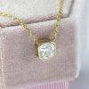 Vintage moissanite solitaire necklace for women, Dainty 14k gold Asscher cut moissanite bezel necklace