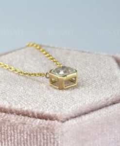Vintage diamond solitaire necklace for women, Dainty 14k gold Asscher cut moissanite bezel necklace