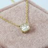 Vintage diamond solitaire necklace for women, Dainty 14k gold Asscher cut moissanite bezel necklace, gold pendant Valentines gift for women