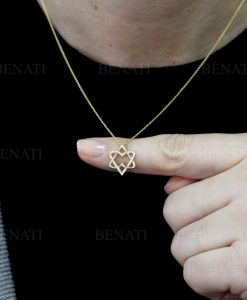 Double Heart Magen David Diamond Necklace, 14k gold Star Of David Diamond Necklace, Diamond Magen David Pendant, Two Heart Necklace - Image 11