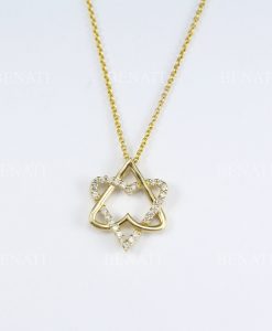 Double Heart Magen David Diamond Necklace, 14k gold Star Of David Diamond Necklace, Diamond Magen David Pendant, Two Heart Necklace - Image 9