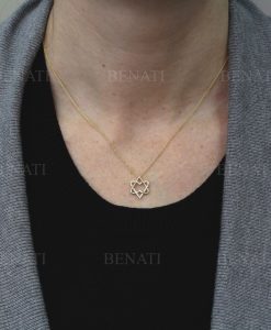Double Heart Magen David Diamond Necklace, 14k gold Star Of David Diamond Necklace, Diamond Magen David Pendant, Two Heart Necklace - Image 10