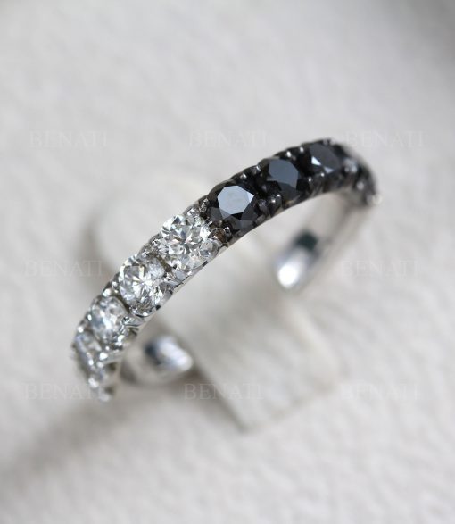 Black And White Diamond Eternity Band, Black Diamond Eternity Ring, 1.2 CT Half Black Half White Eternity Ring, Dark Ring