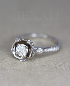 Rose Engagement Ring, Moissanite Rose Ring 1/2 Carat Diamond Engagement Ring, Flower Ring, Nature Inspired Floral Valentine's Day Gift - Image 3