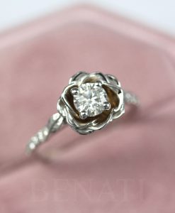 Rose Engagement Ring, Moissanite Rose Ring 1/2 Carat Diamond Engagement Ring, Flower Ring, Nature Inspired Floral Valentine's Day Gift - Image 5