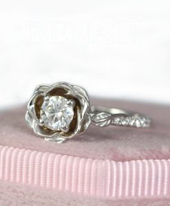 Rose Engagement Ring, Moissanite Rose Ring 1/2 Carat Diamond Engagement Ring, Flower Ring, Nature Inspired Floral Valentine's Day Gift - Image 6