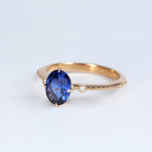 Engagement Ring Set Vintage, Wedding Ring Set Women, Oval Sapphire Wedding Ring Set,  Rose Gold Antique Ring, Engagement Ring
