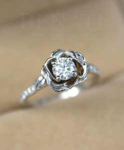 Rose Flower Lab Diamond Engagement Ring, Diamond Rose Ring 1/2 Carat Floral Solitaire - Image 5