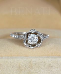 Rose Flower Lab Diamond Engagement Ring, Diamond Rose Ring 1/2 Carat Floral Solitaire - Image 7