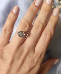 Rose Flower Lab Diamond Engagement Ring, Diamond Rose Ring 1/2 Carat Floral Solitaire - Image 8