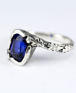 Leaf Ring With Sapphire Gemstone In Silver, Cushion Sapphire Leaf Ring, Leaves Ring, Friendship Forest Boho Ring, Natural Floral Ring - Image 3