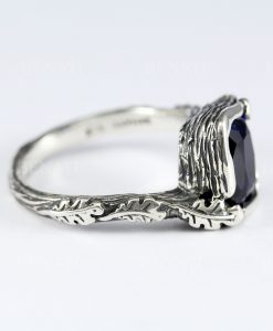 Leaf Ring With Sapphire Gemstone In Silver, Cushion Sapphire Leaf Ring, Leaves Ring, Friendship Forest Boho Ring, Natural Floral Ring - Image 5