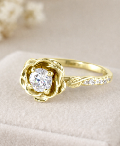 Rose flower ring design in 14k gold with lab grown diamonds