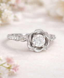 Rose flower ring design in 14k gold with lab grown diamonds