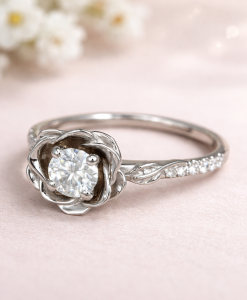 Flower ring design in 14k gold with lab grown diamonds