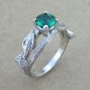 Nature Inspired Emerald Ring, Leaves Silver Emerald Ring, Wood Twig Forest Ring