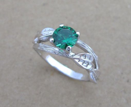 Nature Inspired Emerald Ring, Leaves Silver Emerald Ring, Wood Twig Forest Ring