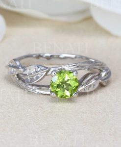 Peridot Silver Ring, Leaf Ring With Peridot, Peridot Twig Ring - Image 2