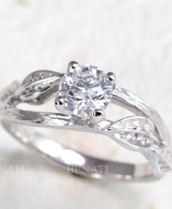 Moissanite sterling silver ring, Nature inspired leaves twig engagement ring - Image 2