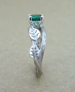Nature Inspired Emerald Ring, Leaves Silver Emerald Ring, Wood Twig Forest Ring - Image 3