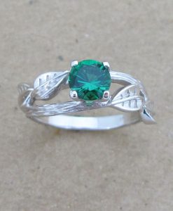 Nature Inspired Emerald Ring, Leaves Silver Emerald Ring, Wood Twig Forest Ring - Image 5
