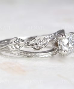 Moissanite sterling silver ring, Nature inspired leaves twig engagement ring - Image 4