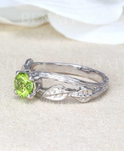 Peridot Silver Ring, Leaf Ring With Peridot, Peridot Twig Ring - Image 5