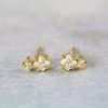 Multi shape moissanite two stone 14k solid gold stud earrings, Double diamond stud earrings