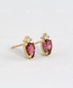 Pear And Round Cut Toi Et Moi Earrings, Pink Tourmaline, Lab Diamond 14k 18k Yellow Gold Stud Earrings, Two Stone Earrings Multi Shape - Image 7