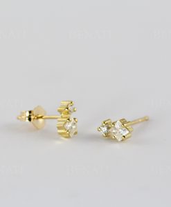 Multi shape moissanite two stone 14k solid gold stud earrings, Double diamond stud earrings - Image 5