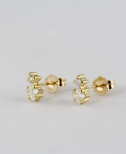 Multi shape moissanite two stone 14k solid gold stud earrings, Double diamond stud earrings - Image 7