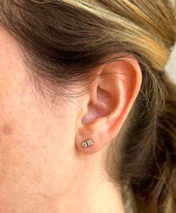 Round and princess cut two stone stud earrings in 14k solid gold, Double diamond stud earrings - Image 8