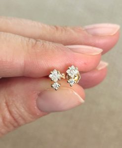 Multi shape moissanite two stone 14k solid gold stud earrings, Double diamond stud earrings - Image 8