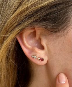Multi shape moissanite two stone 14k solid gold stud earrings, Double diamond stud earrings - Image 9