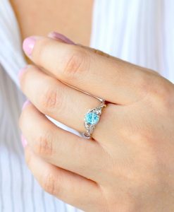 Blue Topaz Leaf Engagement Ring In 925 Sterling Silver, Nature Inspired Wood Oak Tree, Forest Leaves Ring, Natural Floral Unique Boho Ring - Image 2