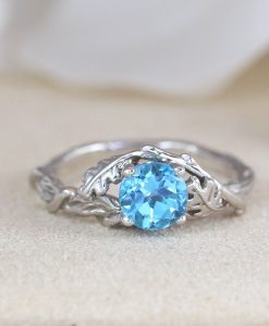 Blue Topaz Leaf Engagement Ring In 925 Sterling Silver, Nature Inspired Wood Oak Tree, Forest Leaves Ring, Natural Floral Unique Boho Ring - Image 4