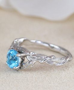 Blue Topaz Leaf Engagement Ring In 925 Sterling Silver, Nature Inspired Wood Oak Tree, Forest Leaves Ring, Natural Floral Unique Boho Ring - Image 8