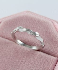 Leaf twig vintage antique wedding band, Mobius Wedding ring, Profile Mobius Ring In 14k White Gold, Mobius Wedding band - Image 2