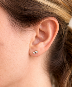 Round and princess cut two stone stud earrings in 14k solid gold, Double diamond stud earrings - Image 10