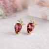Pear And Round Cut Toi Et Moi Earrings, Pink Tourmaline, Lab Diamond 14k 18k Yellow Gold Stud Earrings, Two Stone Earrings Multi Shape