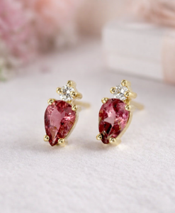 Pear And Round Cut Toi Et Moi Earrings, Pink Tourmaline, Lab Diamond 14k 18k Yellow Gold Stud Earrings, Two Stone Earrings Multi Shape - Image 10