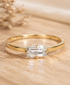 emerald cut moissanite minimalist 14k gold ring