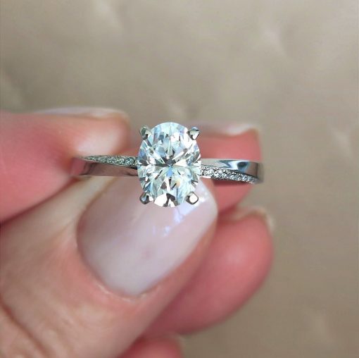 Oval diamond twisted engagement ring, Mobius Diamond Engagement Ring, Moissanite Diamond Crossover Engagement Ring