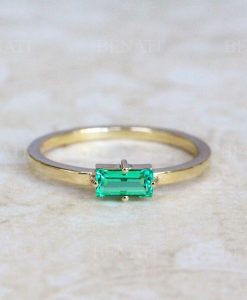 Emerald Baguette Cut 14k Solid Gold Ring, Rectangle Ring, Engagement Ring, Emerald Cut Ring, Gift for Her, Dainty Ring, Minimalist Ring