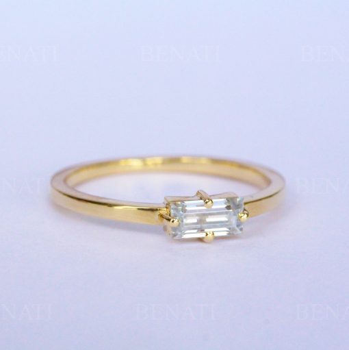 Baguette Diamond 14k Solid Gold Ring, Moissanite Rectangle Ring, Engagement Ring, Emerald Cut Dainty Minimalist Ring